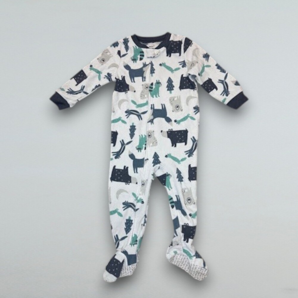 Fleece Footed Pajamas Animal Print Snap Front One Piece 24M